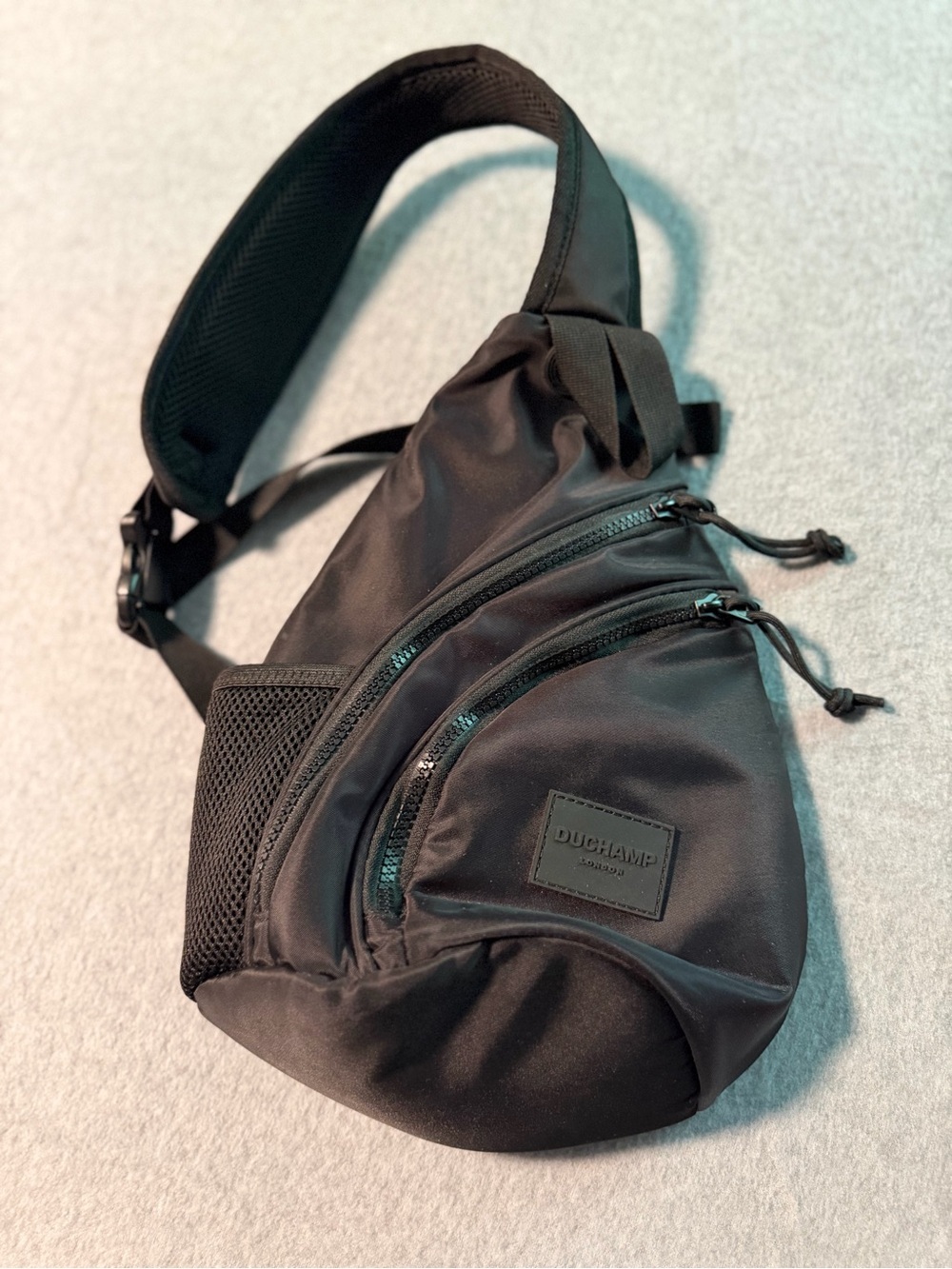 Duchamp Black Mens Sling Belt Bag with Multiple Zip Compartments